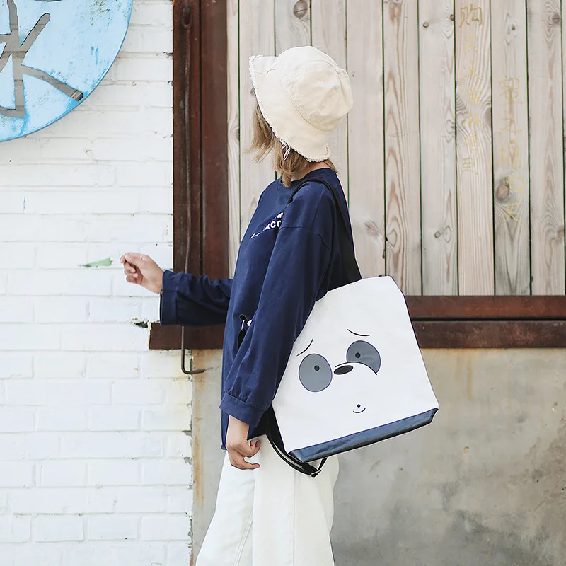 Холщовая Сумка в японском стиле с рисунком панды, ручная Женская холщевая сумка на плечо, тканевая сумка для девочек