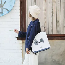 Холщовая Сумка в японском стиле с рисунком панды, ручная Женская холщевая сумка на плечо, тканевая сумка для девочек