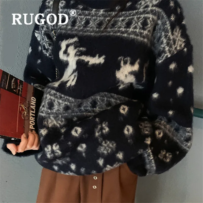 RUGOD женский свитер, зима, рождественские свитера со снежинками, с круглым вырезом, толстые теплые свитера, пуловеры, модная Женская туника