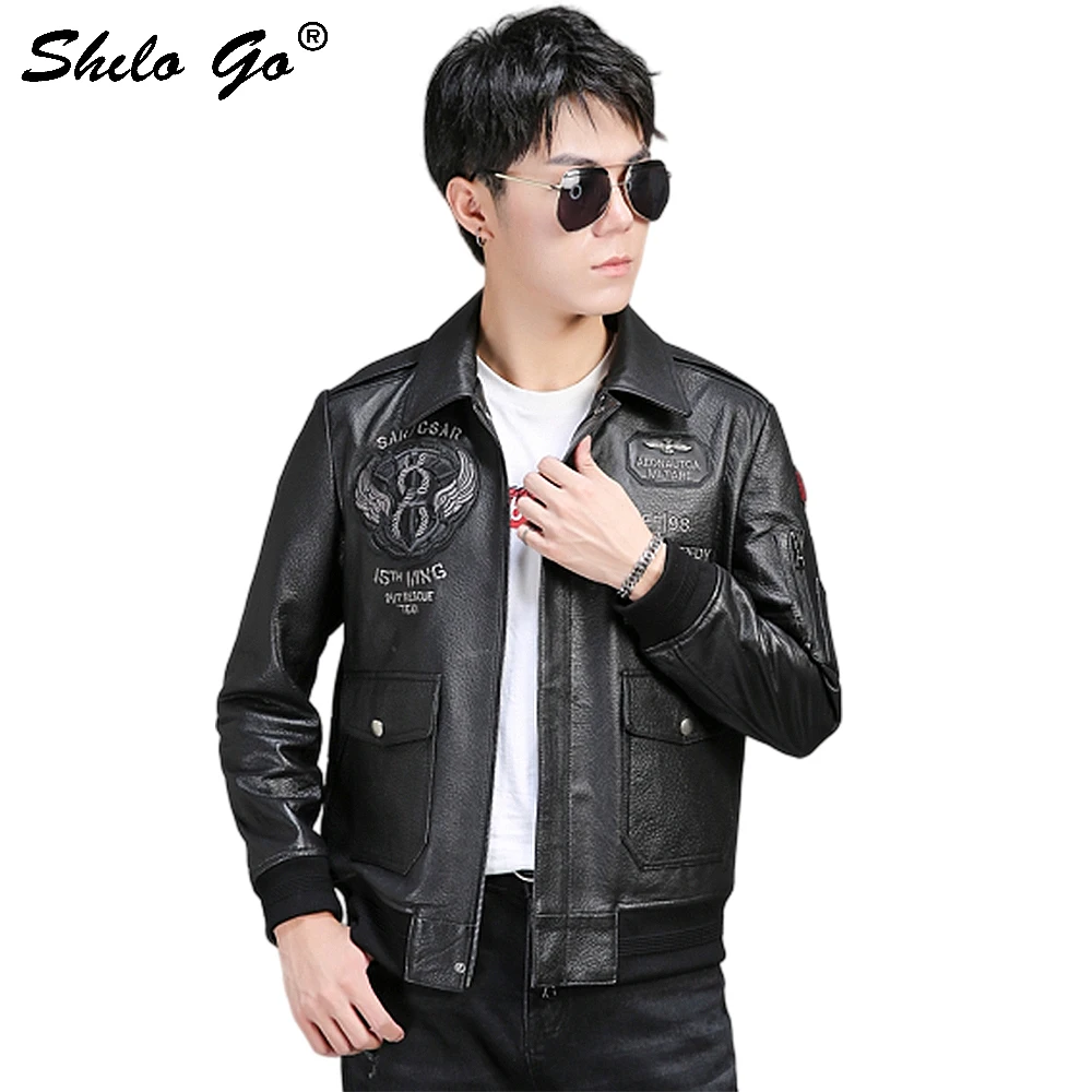 

Genuine Leather Jacket Highstreet Lettering Printed Sheepskin Coat Men Autumn Winter Casual Vintage Embroidery Plus Zip Outwear