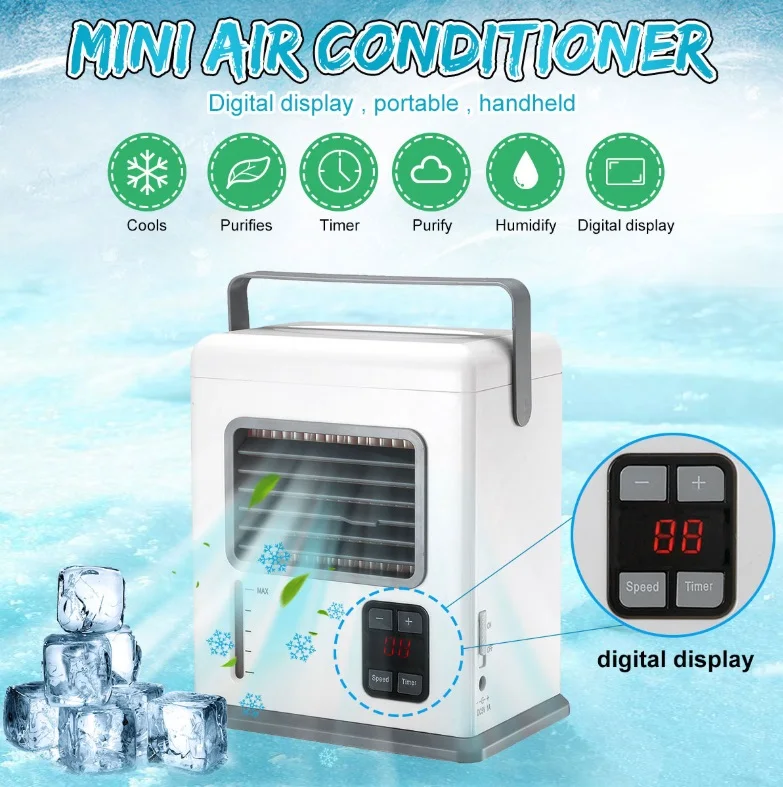 

Rechargeable Portable Handheld Air Conditioner Conditioning USB Mini Air Cooler Digital Display Air Cooling Fan For Office Home