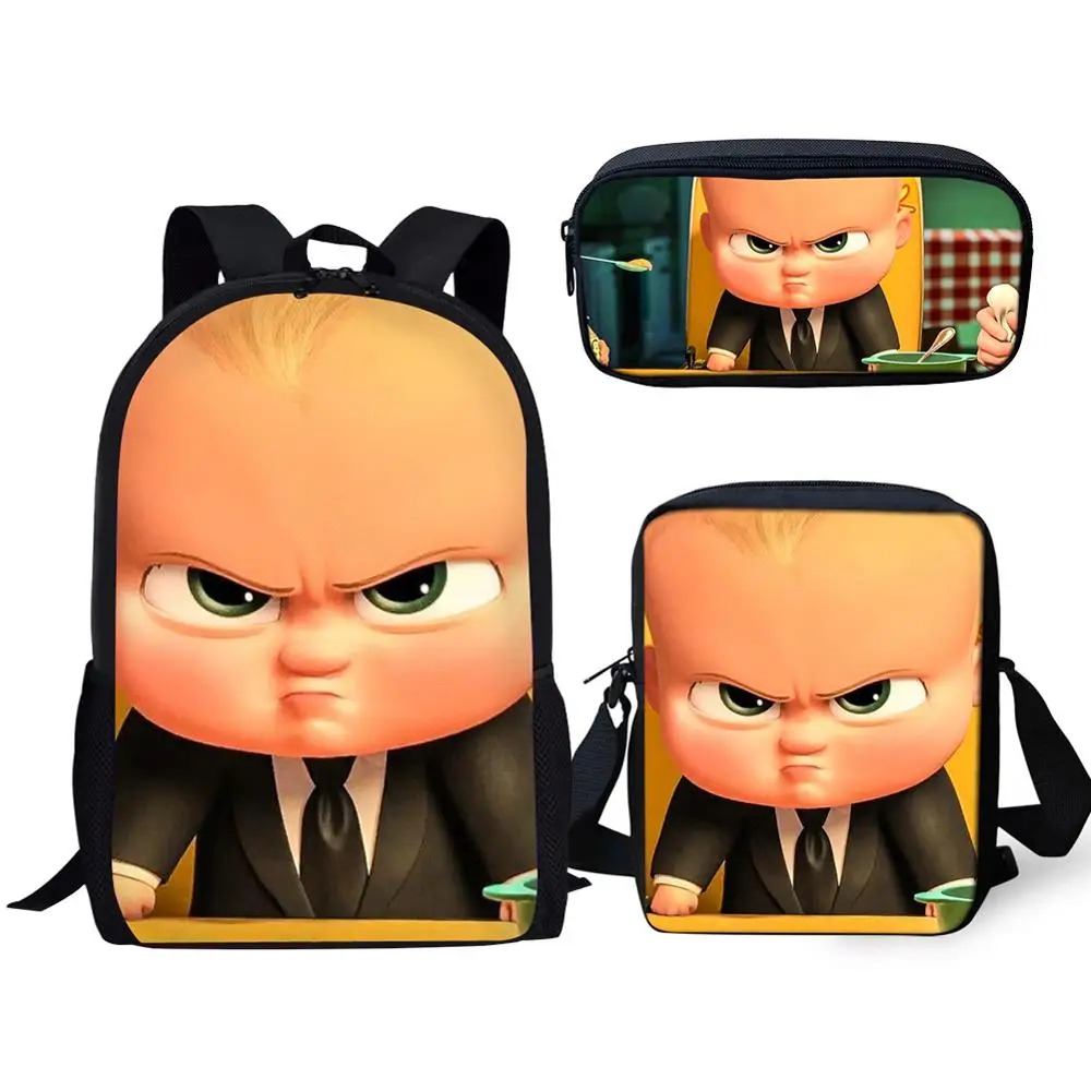 

HaoYun Children's Backpack Set Kawaii Boss Baby Print Pattern Kids School Bag Anime 3PC/Set Students Book-Bags Mochila Rucksack