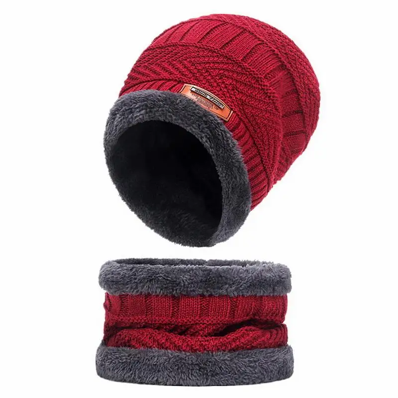 Unisex Beanies Hat Ring Scarf Gloves Set Winter Knitted Thick Warm  Women Men Solid Retro Beanie Hat Soft Touch Screen Gloves 