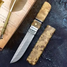 VG10 дамасский клинок ручной работы Сталь Охотничий Выживание ножа кемпинга Ножи тактический нож с неподвижным клинком Ножи с черной деревянной ручкой