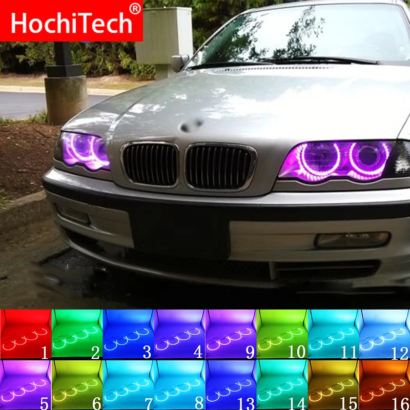 Faro Rgb Multicolore Led Angel Eyes Halo Ring Eye Drl Telecomando Rf Per Bmw E36 E38 E39 E46 Proiettore 4X131 Accessori