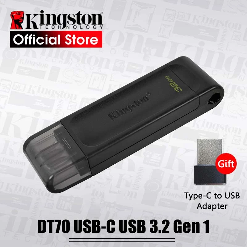 Kingston USB C Flash Drive DT70 32GB 64GB 128GB Pendrive USB 3.2 Gen 1 Type-c Pen Drive for notebooks, tablets, and smartphones 8gb usb