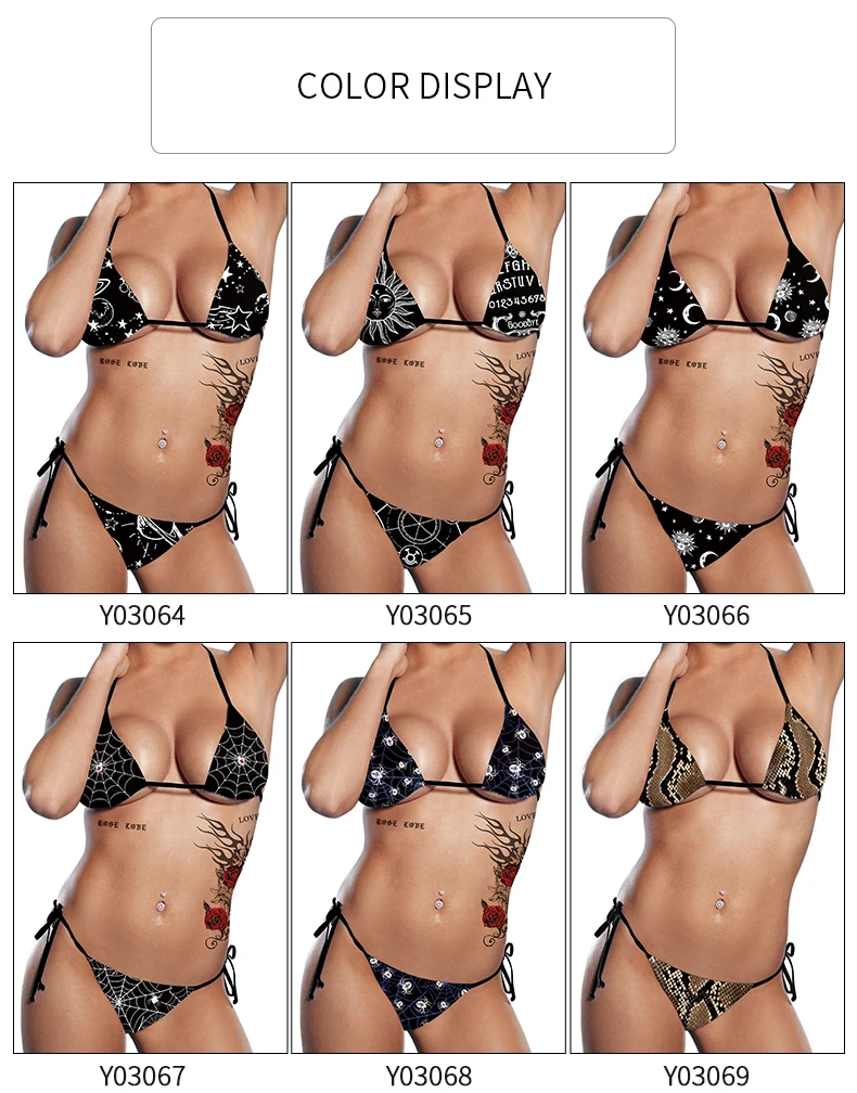 [You're My Secret] 2021 Summer New Ouiji Bikini Gothic Pattern 3D Printed Swimsuits Two Pieces Bathing Suit Bikinis For Women