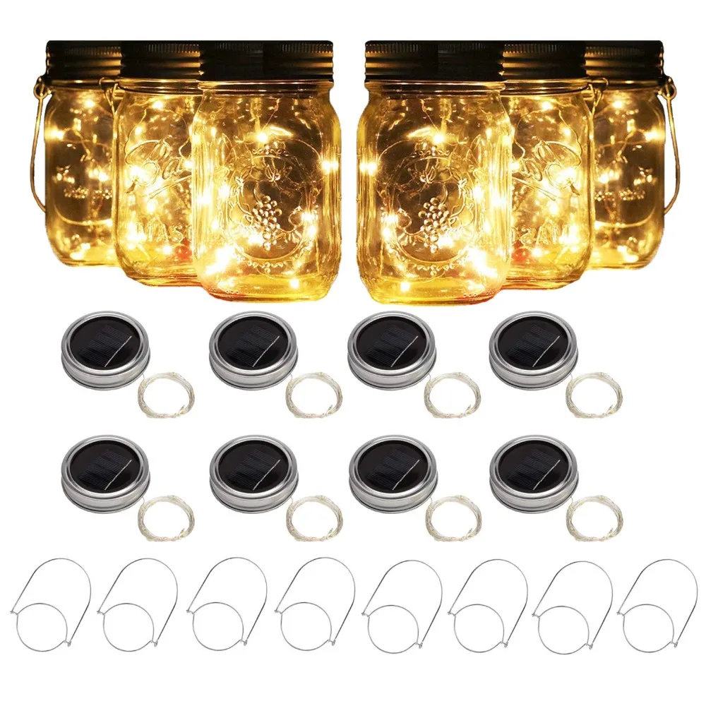 

Solar Mason Jar Christmas String Lights with Handles Led Fairy Firefly Lights Lids Insert for Patio ,Lawn, Garden Decor No jar