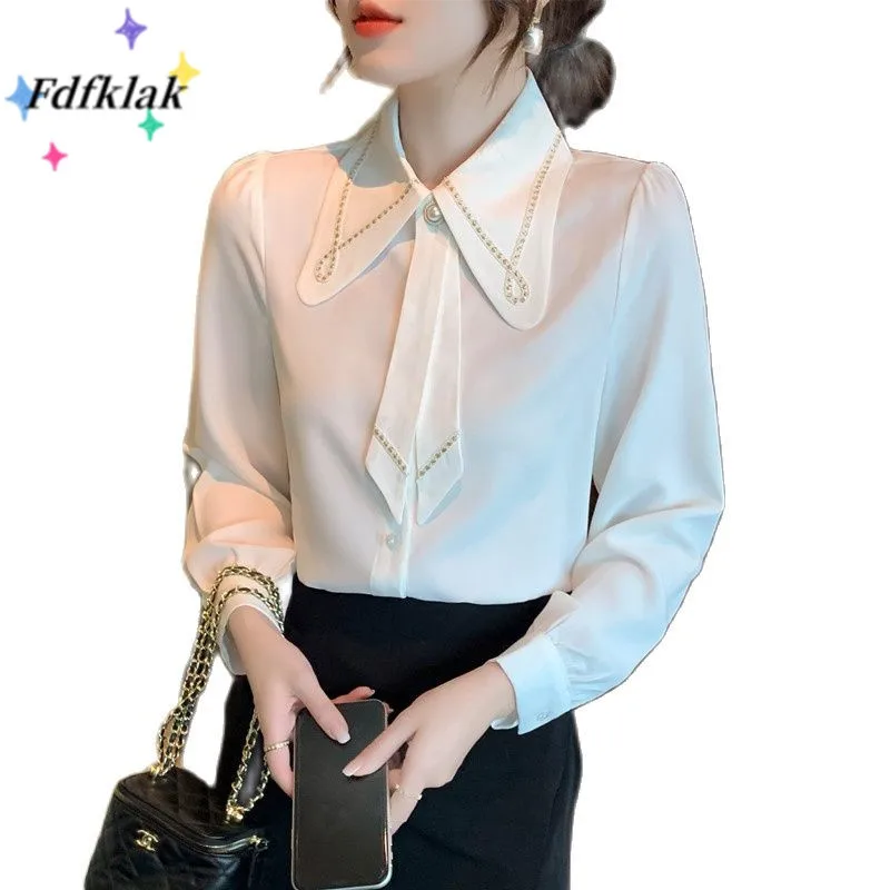 Fdfklak Long Sleeve Shirt Women Turn Down Collar Basic Casual Loose Blouse Buttoned Bright Silk Tooth Strip Embellished Shirt 20pcs wire tooth sleeve thread wire tooth repair wire sleeve screw sleeve protective sleeve m2m2 5m3m4m5 m12 304 stainless steel