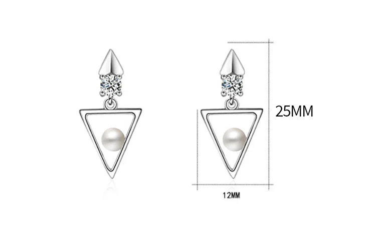 Bague Ringen в виде геометрических фигур Треугольники простой Серьги с жемчугом для Для женщин корейский стиль серебро 925 ювелирные изделия Офисные женские туфли 3A ziron для совещаний подарочный