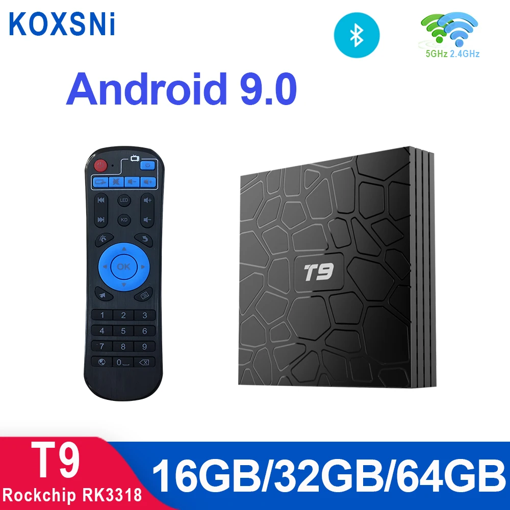 T9 4 Гб 64 Гб RK3328/RK3318 четырехъядерный Смарт Android 9,0 ТВ приставка Bluetooth 4,0 H2.65 4K 2,4 ГГц/5 ГГц wifi приставка медиаплеер