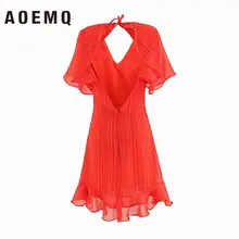 AOEMQ модное летнее платье популярное оранжевое красное платье миди с открытой спиной крылья волшебной бабочки стильная прозрачная марлевая женская одежда