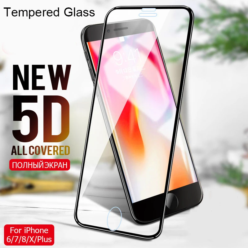 

5D Tempered Glass on the for iPhone 7 Plus X 10 Curved Screen Protector for iPhone 8 Plus Protective Glass on iPhone 6 6s Plus