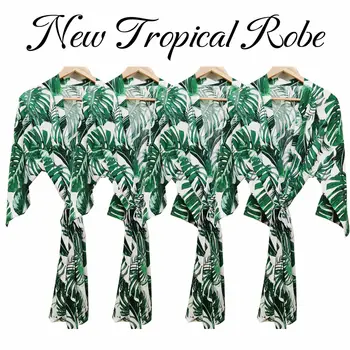 

Tropical Floral Cotton Bridesmaid Robes Bridal Robes Bride Wedding Kimono Robe