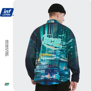 

INF Men'S Wear | 2020 Autumn New Style Popular Brand Street Fantasy City City Loose Versatile MEN'S Long-sleeved Shirt