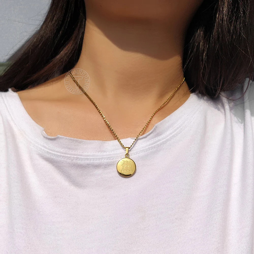 Tiny Monogram Gold Color Disc Pendant 