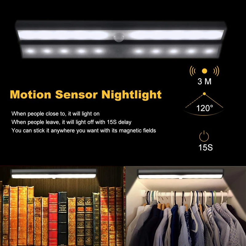 Homelife Motion Sensor Magnetic Led Lights for Closet Wireless Rechargeable,Stick on Anywhere for /Wardrobe/Drawer/Cupboard,Whit
