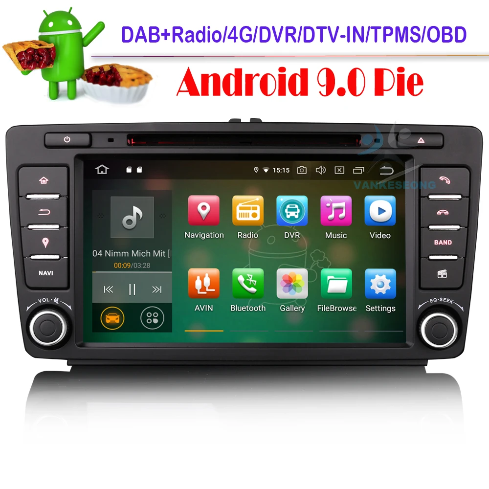  Octa core Android 9.0 Car Sat Nav DAB+4G for Skoda Rapid Spaceback Octavia Yeti Bluetooth GPS OBD D