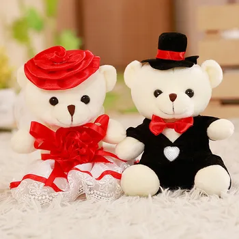 

2pcs/Pair Teddy Bear Dolls With Wedding dress/suit For Wedding Gift Male Bear and Female Bear Plush Toys for Bride and Groom