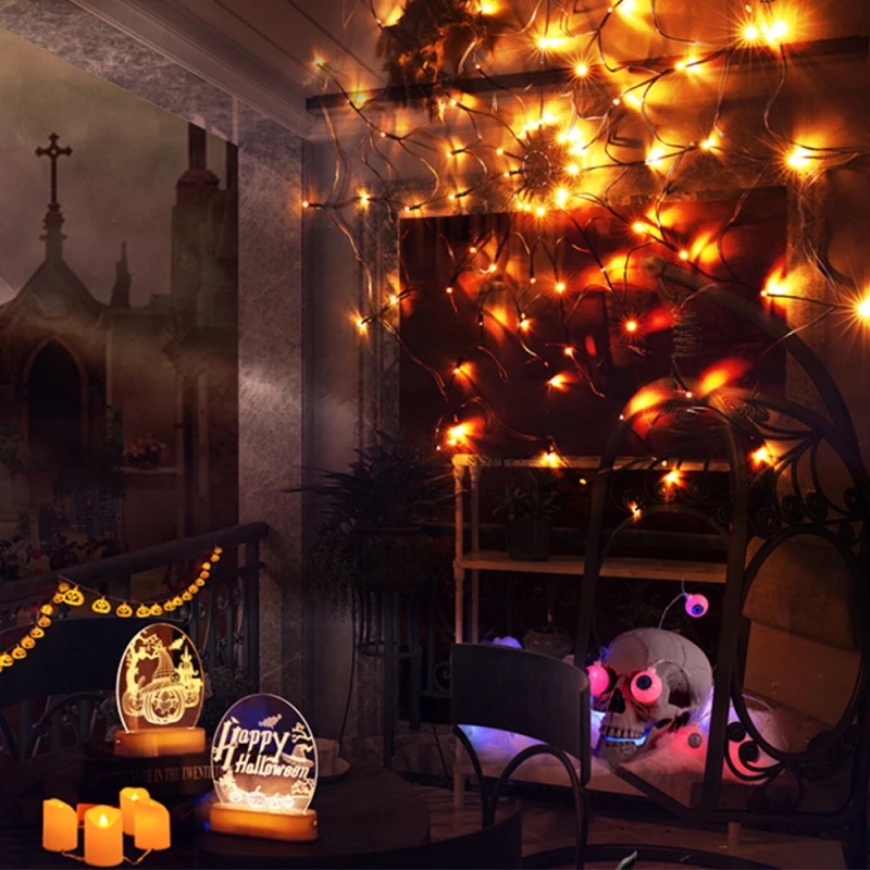 Decoração de Luz à Prova Festa em Casa Halloween String Aranha Web Atmosfera Lâmpada Dwaterproof Água Fontes Luz Led 5 Halloween luz string led aranha web string