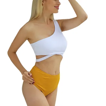 

2019 Sexy Bikini Women Swimwear Push Up Swimsuit One Shoulder Bikini Set Biquini Hollow Out Bathing Suit Solid Swim Suit Female