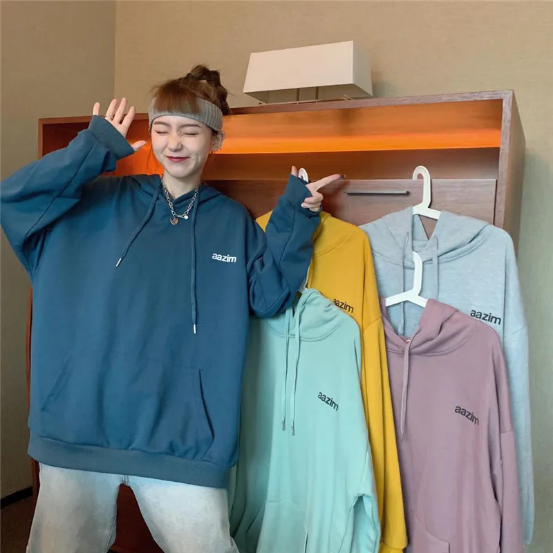 

Autumn New Arrival Women Kpop Section Chic Hooded Female Fashion Brand Solid Wild Sweater Loose Jacket Female Trend Sweatshirts