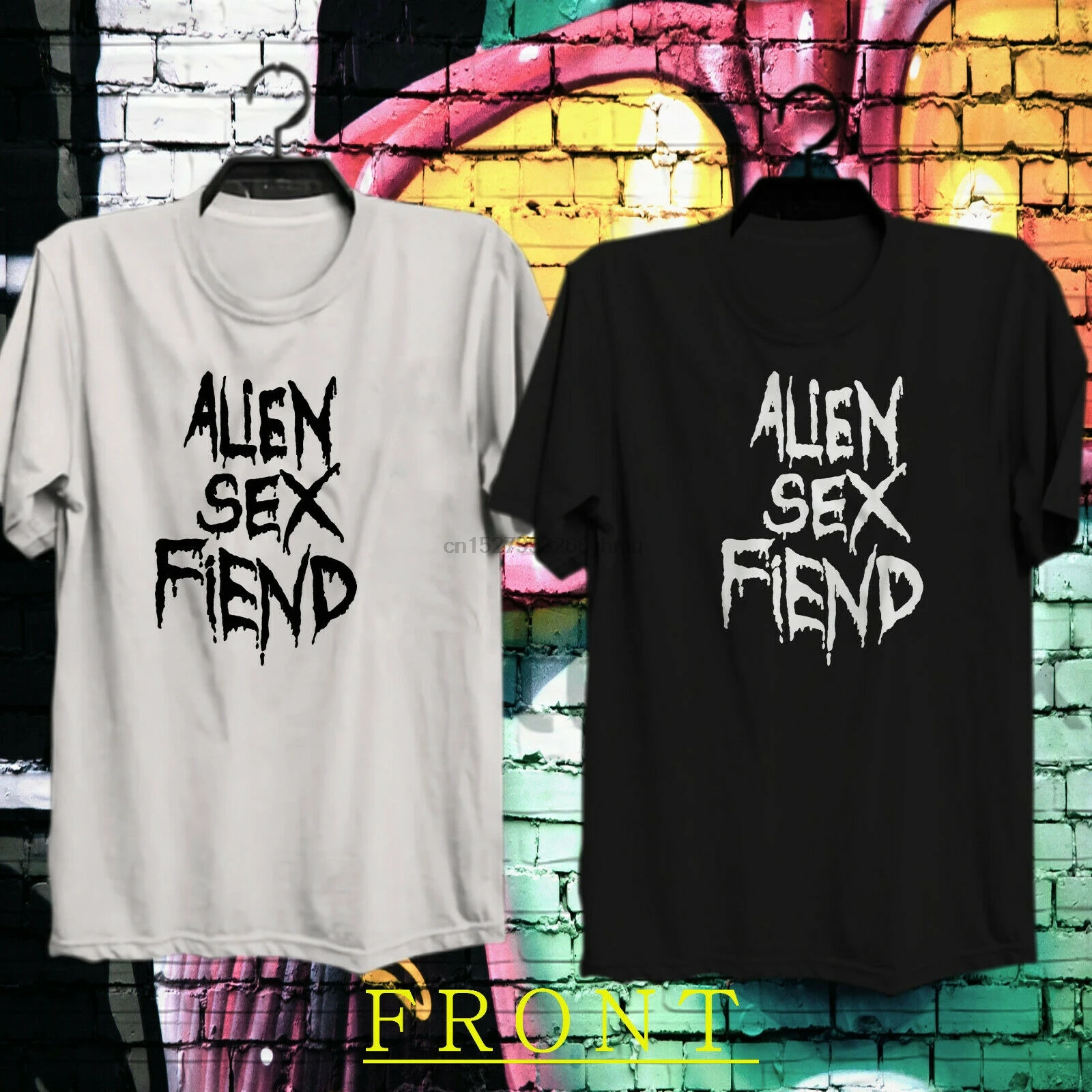 ALIEN SEX FIEND/черно-белая футболка с логотипом 100% хлопок |