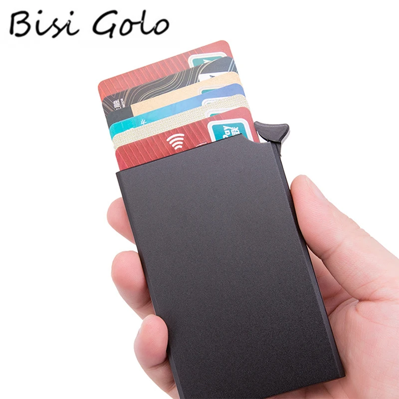 BISI GORO-Billetera de metal antirrobo unisex RFID, automática, para tarjetas de banco, tarjetera de negocios