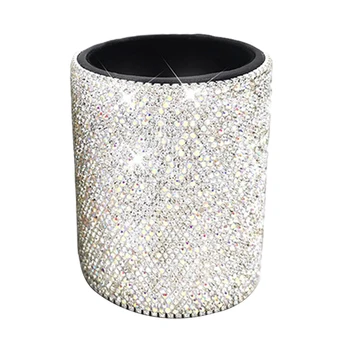 

Portable Bling Rhinestone School Pen Holder Pencil Container Fashion Multifunctional Round Square Desk Organizer Comb Brushes