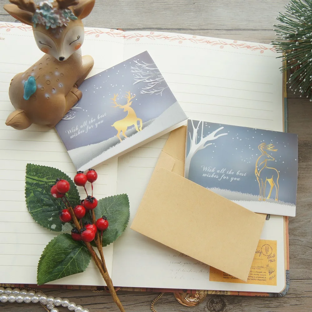 

multi-use 25pcs Mini best wish winter elk Christmas Card with kraft envelope party invitation cards