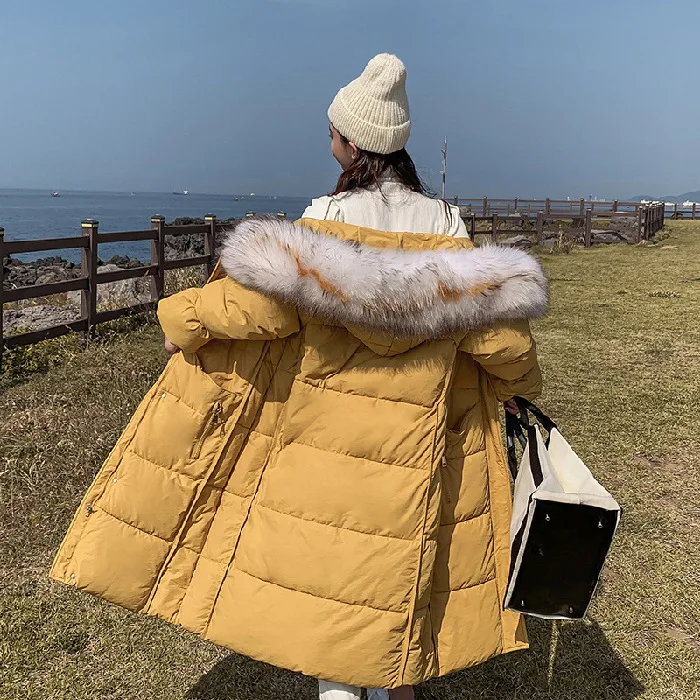 

Korean-style Large Fur Collar Cotton-padded Clothes Women's over-the-Knee Loose Thick Workwear down Jacket Cotton-padded Clothes