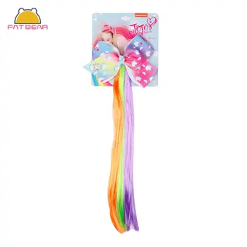 

Cartoon Print Hair Bows With Tails Tassel For Kids Girls Long Braid Hair Clips Colorful Wig Christmas Party Hair Accessories