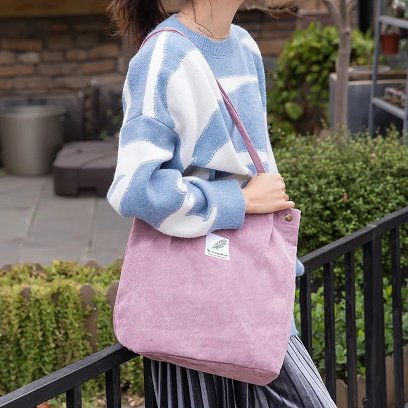 

Women Corduroy Shopping Bag Female Canvas Cloth Shoulder Bag Environmental Storage Handbag Reusable Foldable Eco Grocery Totes