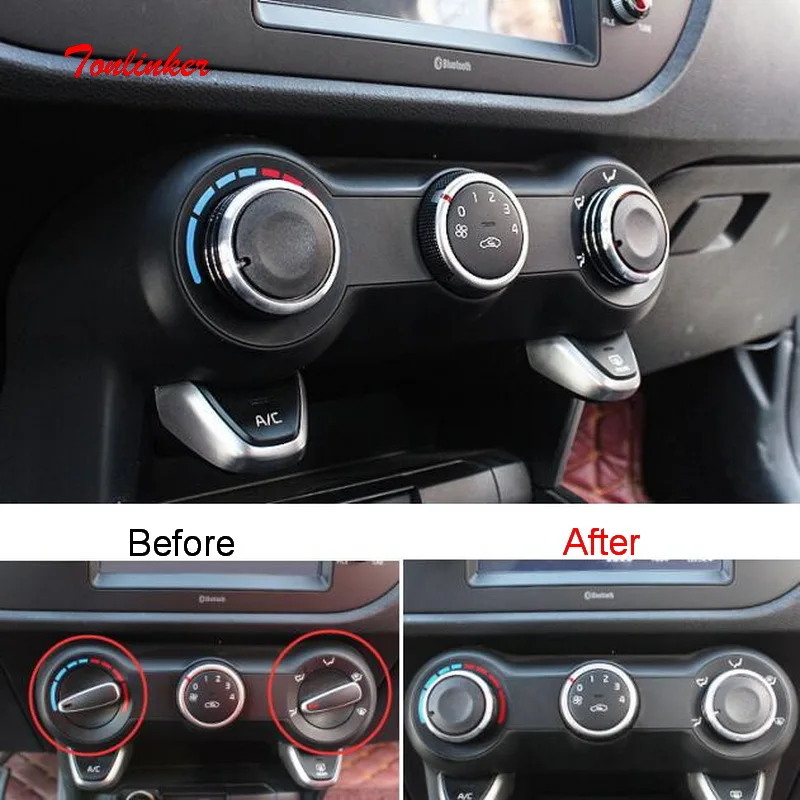 

Tonlinker Interior Air conditioning Knob Cover sticker for KIA RIO K2KXCROSS 2017-19 Car Styling 2 PCS ABS Plastic Cover sticker