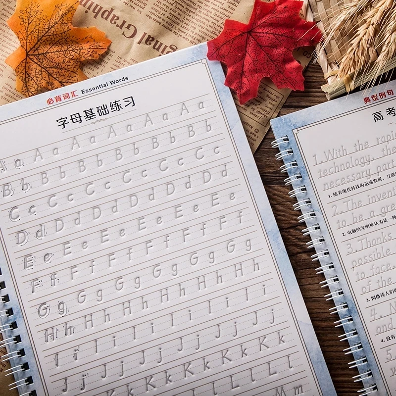 3 Pcs English Italic Groove Practice Copybook Reusable