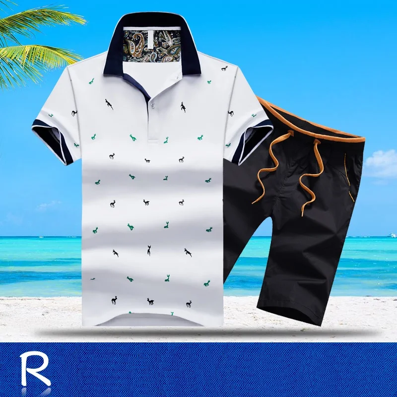 AZ-1613 R Aismz спортивный костюм для мужчин Moletom Masculino спортивный костюм Летние повседневные хлопковые футболки поло с коротким рукавом+ шорты комплекты - Цвет: AZ-1613 R
