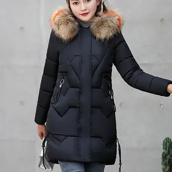 

Women Girls Slim Coat Jacket Long Warm Coat Cotton Jacket Thickened Female Outwear Hooded Collar Winter Coats #108