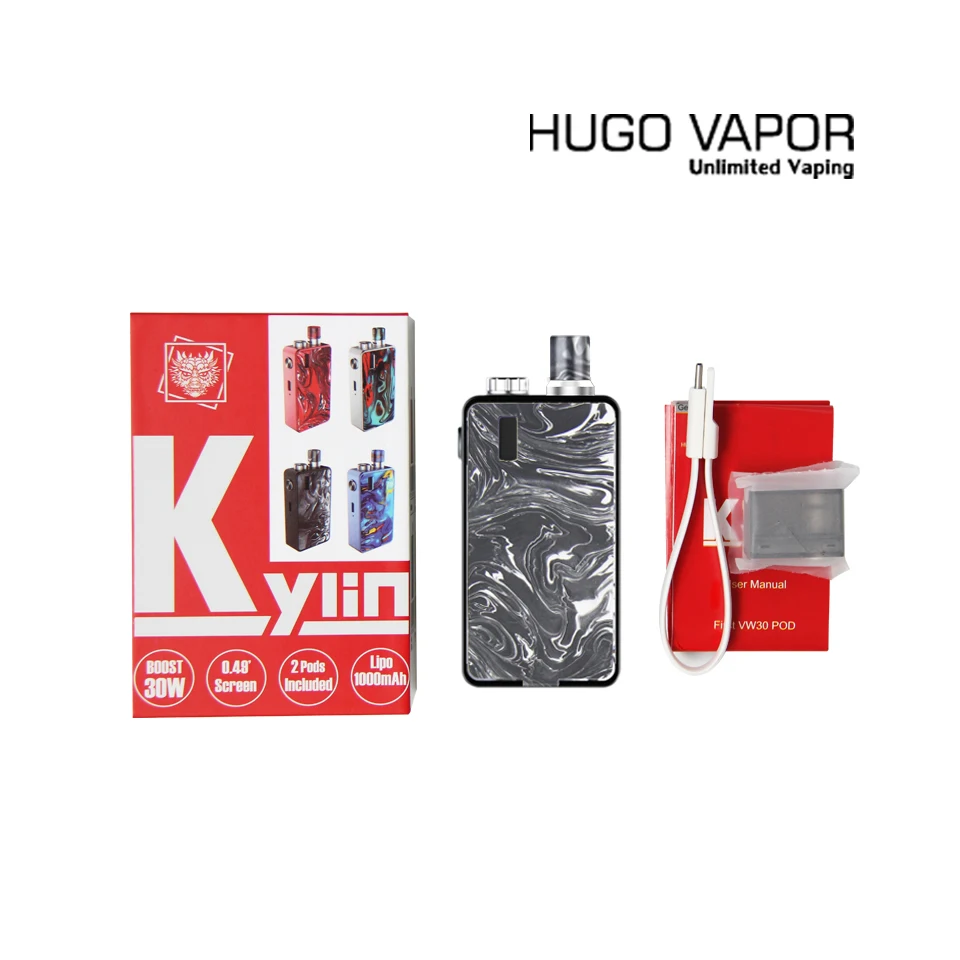 Electronic cigarette HUGO Vapor Kylin 30W Pod System Kit resin & Acrylic 1000mah battery 3.0ml vape kit VS Smoant Pasito kit (15)