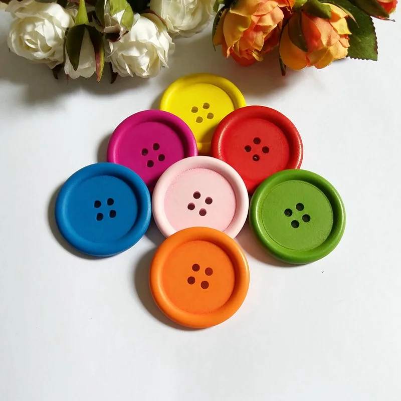 

10 Pcs 40mm Round Multi-colored Wooden Buttons for craft decorative buttons Scrapbook Accessories