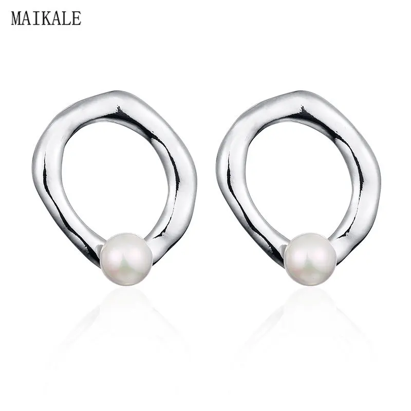 MAIKALE, классические серьги-гвоздики с жемчугом, 8 мм, имитация жемчуга, золото, серебро, цвет, серьги, закрученные, металлические, овальные серьги для женщин, подарок