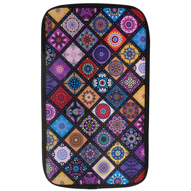 Armrest Cover Mat Universal Leather Ethnic Style Print Waterproof Non-slip Storage Box Pad Auto Styling Interior Accessories