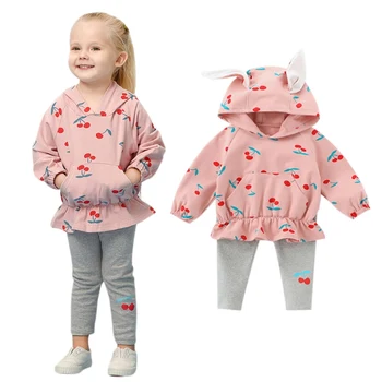 

Autumn Baby Girl Boy Clothes Newborn Sets Pink Long Sleeve Cherry Print Hoodie Sweatshirt Tops+Pants Trouser Costume Set