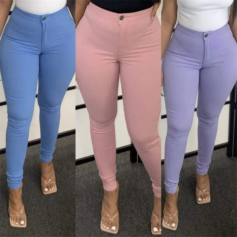 Women\'s Long Pants Casual Solid Color High Stretch Skinny Thin Pants Fashion Sexy Lift Hips High Waist Pencil Pants