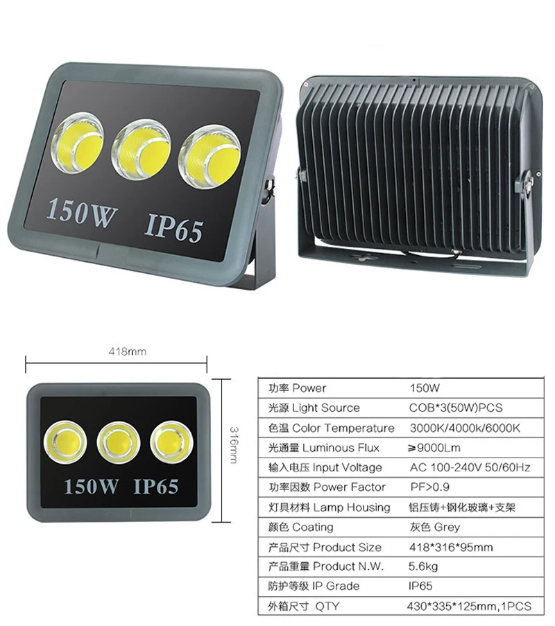 COB LED Floodlight 100W 200W 300W 400W 500W 600W IP65 Spotlight Refletor LED Floodlight LED Exterieur Spot Energy Saving Lamp