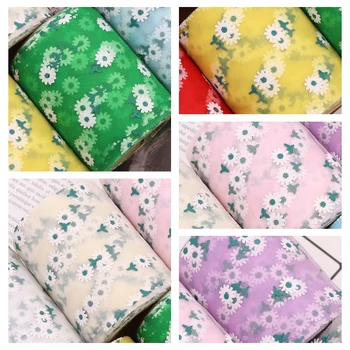 

10 Yards kawaii Daisy printing Tulle Ribbon Roll 9 color For Gift Packing Crafts Hairbows DIY Wrapping Flower Voile Ribbon 75mm