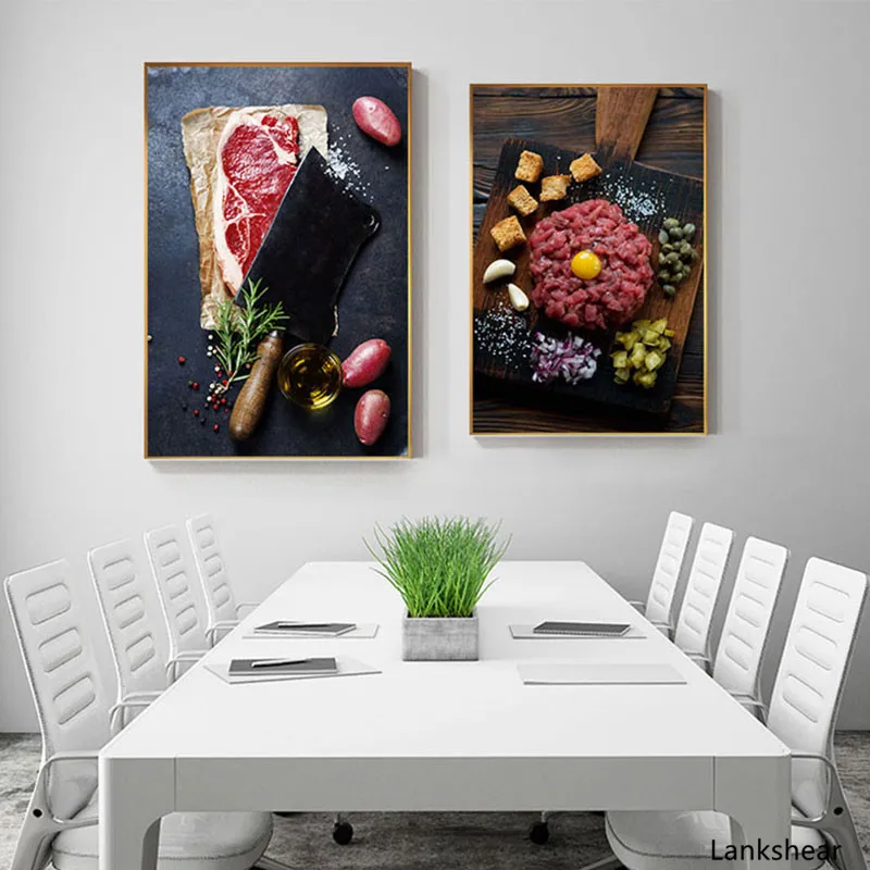 

Red Wine Steak Big Poster Canvas Art Tempting Food Wall Art for Dining Room Restaurant Tableau Decoration Cuadros Salon