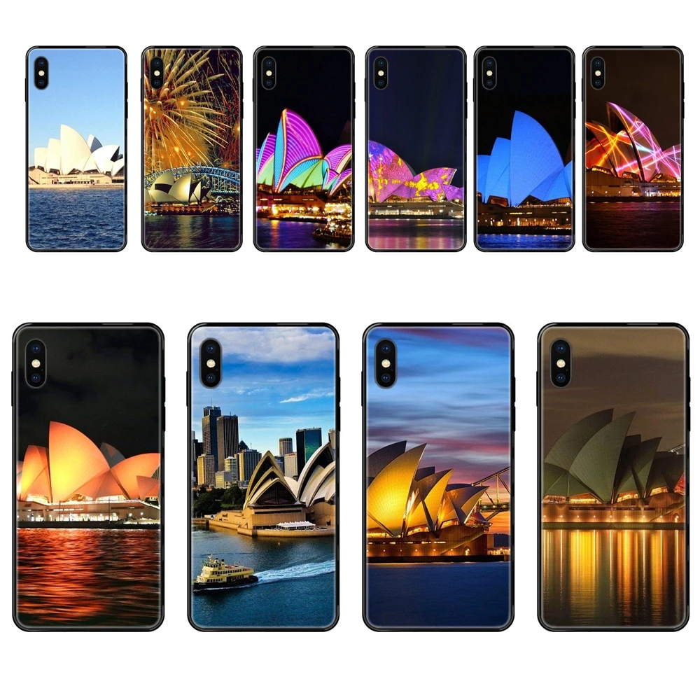 Vivid Colour Diy Colorful Printing Black Soft TPU Beauty Sydney Opera House Scenery For Galaxy Note 4 8 9 10 20 Plus Pro J6 J7 | Мобильные