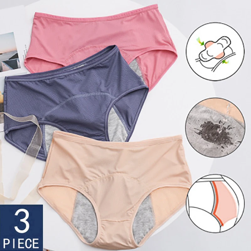 

3 pcs Leak Proof Menstrual Women's panties Physiological Pants Women's cotton briefs underwear panties Waterproof Briefs