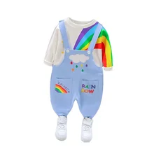 Primavera bebé niñas ropa de niños de dibujos animados camiseta overoles 2 unids/set niño ropa Casual ropa de niños de otoño ropa deportiva de algodón