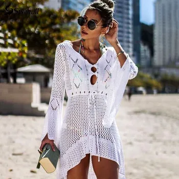 

Bikini Sexy Beach Cover Up Swimsuit Women Crochet Cover Up Beach Dress Tunic 2019 Summer Ladies Bathing Suit Cover Ups Pareo